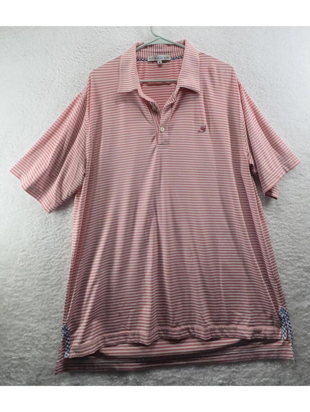 Bald Head Blues Mens Polo Mens Medium Pink Striped Made In Peru Stretch - Picture 2 of 5